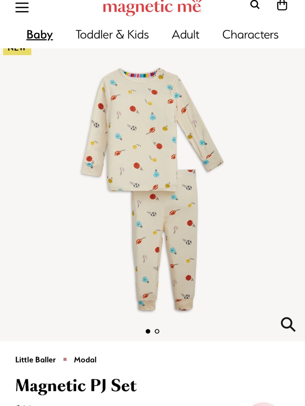 Magnetic Me Little Baller Cream Printed Kids Pajama Set 12-18m